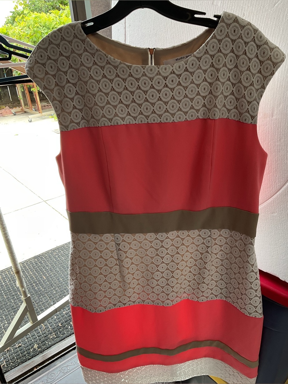 Studio one Coral and Beige Lace Block Sheath Dress